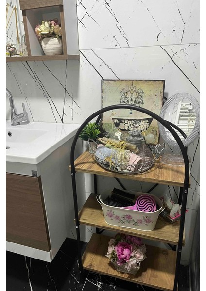 3 Ahşap Raflı Çok Amaçlı Dekoratif Siyah Metal Kitaplık Mutfak Dolabı Atlantik Çam 100 x 52 x 25 modelleri