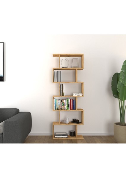6 Raflı Kitaplık, Dekoratif Raf Zigzag Kitaplık, Labirent Dekor, Rivoli