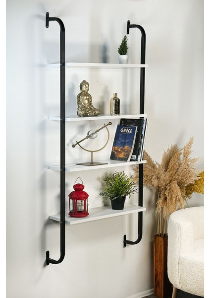 4 Beyaz Kitaplık 4 Katlı Raf Duvara Monte Kitaplık 5525 64 cm Suntalam Modern Beyaz Modern Duvara M