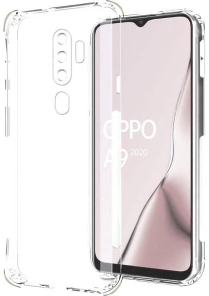 Oppo A9 2020 Kılıf Köşe Korumalı Kılıf Şeffaf Köşeli Kılıf Slikon - Şeffaf