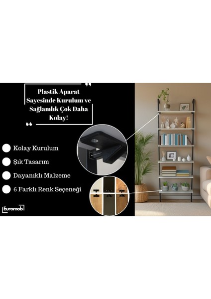 6 Raflı Beyaz Rengi Çok Amaçlı Kitaplık / Dekoratif Duvar Rafı – Kolay Kurulum, Sağlam Tasarım