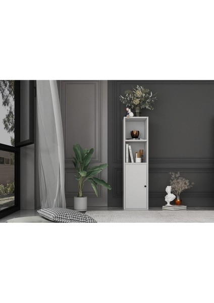 Dolaplı Raflı Kitaplık 35 cm Beyaz KTP-1014-Ç