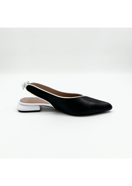 Siyah-Beyaz Deri Slingback Babet – Şık Ve Rahat Tasarım fiyatları