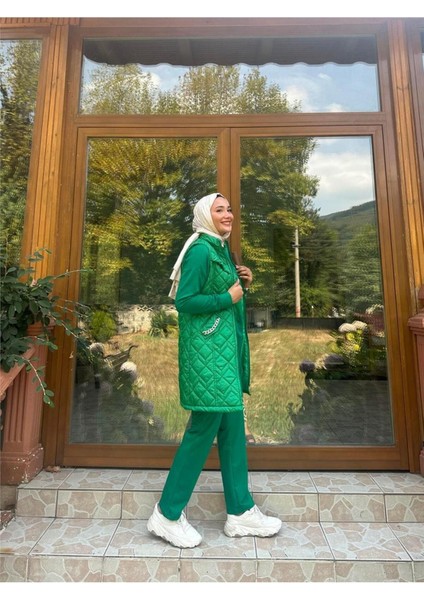 Cepli Eşofman Kolsuz Yelek Beli Lastikli Pantolon Üçlü Takım