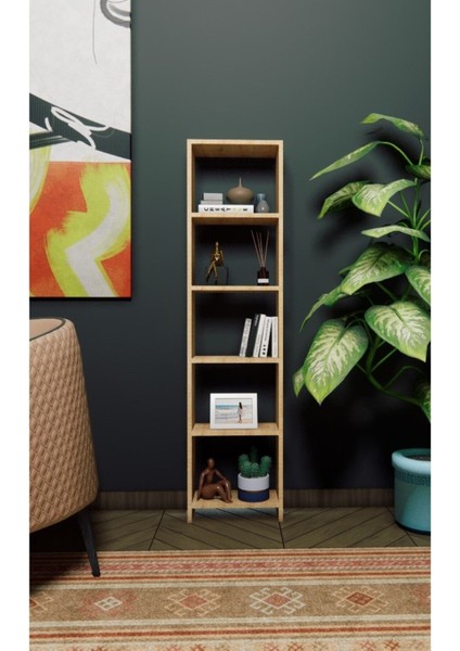 Dekoratif Kitaplık 6 Raflı 40 cm (Safir Meşe)