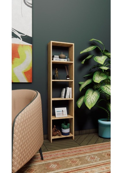 Dekoratif Kitaplık 6 Raflı 40 cm (Safir Meşe)