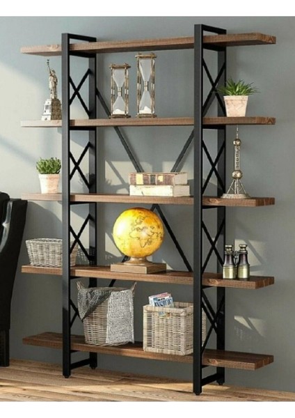 Doğal Ahşap 5 Katlı Kitaplık Metal Kitaplık fiyatları