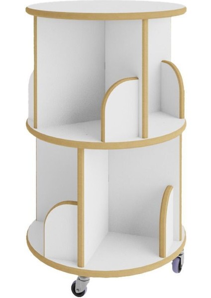 360° Mdflam Dekoratif Döner Kitaplık - Beyaz- 71 x 45 cm