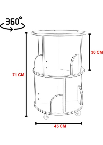 360° Mdflam Dekoratif Döner Kitaplık - Beyaz- 71 x 45 cm