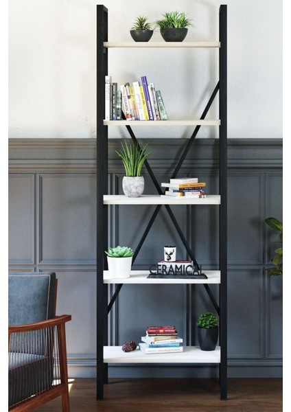 Metal Ayaklı 5 Raflı Kitaplık - 60 x 180 cm - Beyaz fiyatları