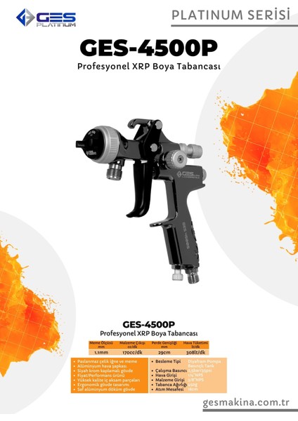 Platınum 4500P (1.7 mm) Basınçlı Tip Xrp Profesyonel Boya Tabancası