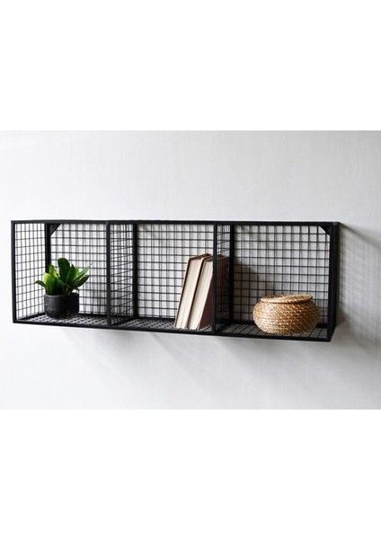 Metal 3'küp Gözlü Kafes Yatay Duvar Rafı/kitaplık 100 x 33 x 23