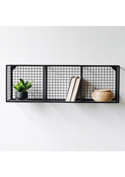 Metal 3'küp Gözlü Kafes Yatay Duvar Rafı/kitaplık 100 x 33 x 23