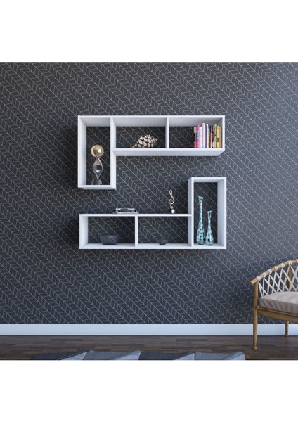 Puzzle Duvar Rafı Kitaplık Beyaz 60 x 123 x 35 cm