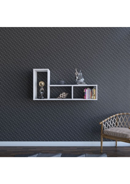 Puzzle Duvar Rafı Kitaplık Beyaz 60 x 123 x 35 cm