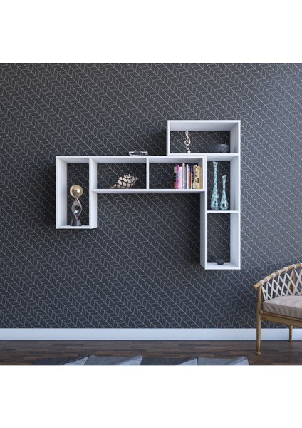 Puzzle Duvar Rafı Kitaplık Beyaz 60 x 123 x 35 cm