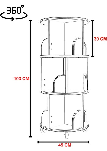 360° Mdflam Dekoratif Döner Kitaplık - 103 x 45 cm - Sonoma