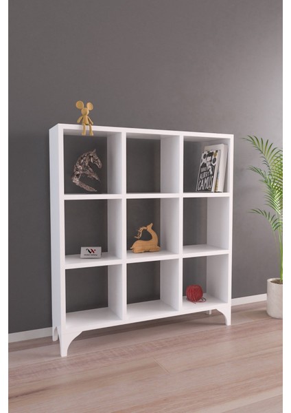 Küp Model 9 Raflı Kitaplık Çok Amaçlı Dekoratif Obje Rafları Beyaz
