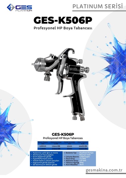 Platınum K506P (2.5 mm) Basınçlı Tip Boya Tab.