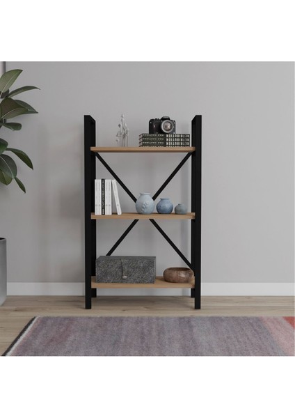 Hera 3 Raflı Metal Kitaplık Atlantik Çam 60 cm