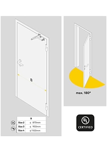 Kapı Hidroliği 300 Serisi Dar Tip Montaj Ayarlı (2-4) (40-80 Kg) Kapı Yayı, Gümüş