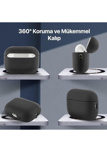 Airpods 4. Nesil ile Uyumlu Leather Skin Serisi Parmak Izi Tutmayan Dış Yüzeye Sahip ve Mükemmel Koruma Sağlayan Orta Sertlikte Silikon Kılıf (Siyah, Airpods 4)
