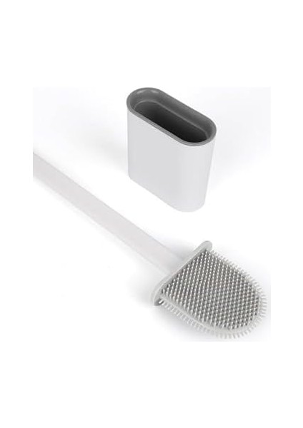 Silikon Banyo Tuvalet Klozet Temizleme Fırçası Ayaklı ve Yapışkanlı Tutucu Set Beyaz S- 574