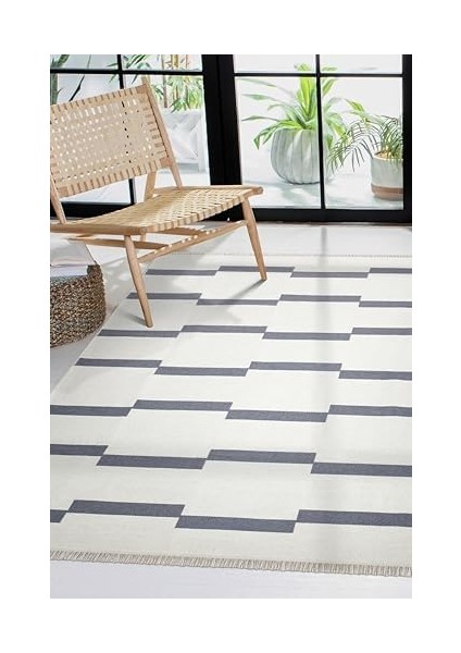 Home Çift Taraflı Makinada Yıkanabilir Modern Desenli Dokuma Kilim Karessa 9 (60X180)