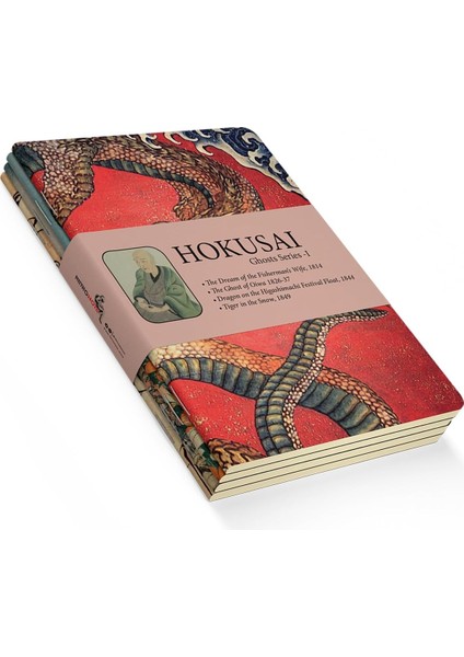 Ghosts Series I - A6, Hokusai 4'lü Defter Seti V, Çizgisiz, Toplam 192 Sayfa, Her Biri 48 Sayfa, Tel Dikiş, Esnek Kapak, Oval Kenar, Tuval Doku, 60 gram, Sarı Krem Renk
