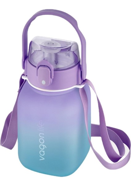 1100ML Çocuk Askılı Pipetli/pipetsiz Kullanım Çift Renk Softtouch Motivasyon Matarası Çıkartma Hediyeli