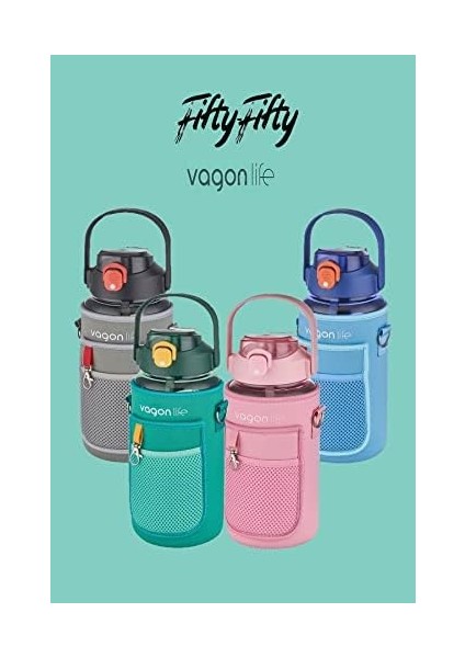 Kılıflı ((Telefon Koyma Yeri)) Taşıma Askılı 1500 ml Pipetli/pipetsiz Kullanım Su Matarası