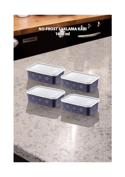 4'lü Set No Frost Saklama Kabı Lacivert 1600 ml