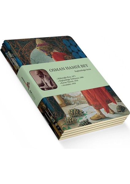 Kaplumbağa Serisi - A6, Osman Hamdi Bey 4'lü Defter Seti, Çizgisiz, Toplam 192 Sayfa, Her Biri 48 Sayfa, Tel Dikiş, Esnek Kapak, Oval Kenar, Tuval Doku, 60 gram, Sarı Krem Renk