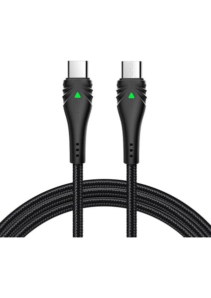 Dodo Type-C To Type-C Pd Qc4.0 Ledli Örgü Kablo 2m 3A Siyah