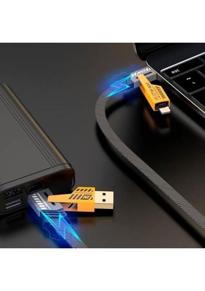 4 In 1 65/27 W 2 To 2 Flat Fast Wıre Cable Pd USB Type C Ios 4 Lü Hasır Şarj ve Data Kablo