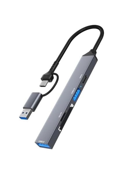 NR22 5in1 Type-C USB Otg Kablolu Hub Dock Istasyonu USB 3.0 5gbps Veri Aktarımı Kart Okuyucu