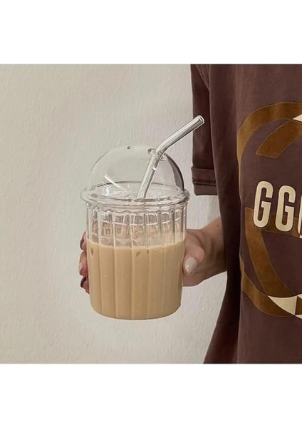 Kapaklı Pipetli Borosilikat Sunum Bardağı, Isıya Dayanıklı Bardak, Kahve Bardağı (550 Ml) Icemocha