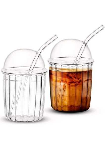Kapaklı Pipetli Borosilikat Sunum Bardağı, Isıya Dayanıklı Bardak, Kahve Bardağı (550 Ml) Icemocha