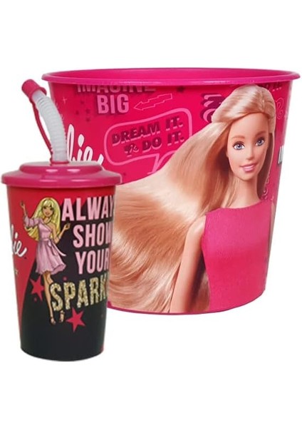 Renkli Popcorn, Çerez, Pipetli Pratik Bardak Seti,atıştırmalık, Mısır Kovası, 2li Set, (Pembe/kız)