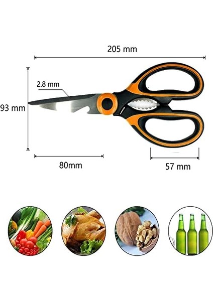 Turuncu Ağır Hizmet Tipi Keskin Mutfak Makası, Çok Amaçlı Paslanmaz Çelik Makas, Tavuk, Balık, Et, Sebzeler, Otlar, Barbekü, Çiçekler, Kuruyemişler Için Mutfak Makası (Turuncu)