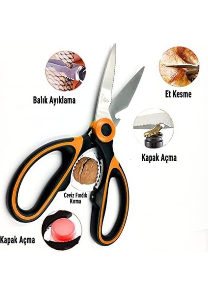 Turuncu Ağır Hizmet Tipi Keskin Mutfak Makası, Çok Amaçlı Paslanmaz Çelik Makas, Tavuk, Balık, Et, Sebzeler, Otlar, Barbekü, Çiçekler, Kuruyemişler Için Mutfak Makası (Turuncu)