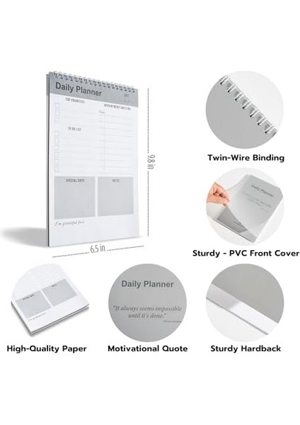 Planlayıcı Defter, Yapılacaklar Listesi Not Defteri, Spiral Defter, Kontrol Listesi, Iş Için Defterler, Kişisel Düzenleyici Not Defteri, Günlük Görev Defteri (Ingilizce) (Gri)