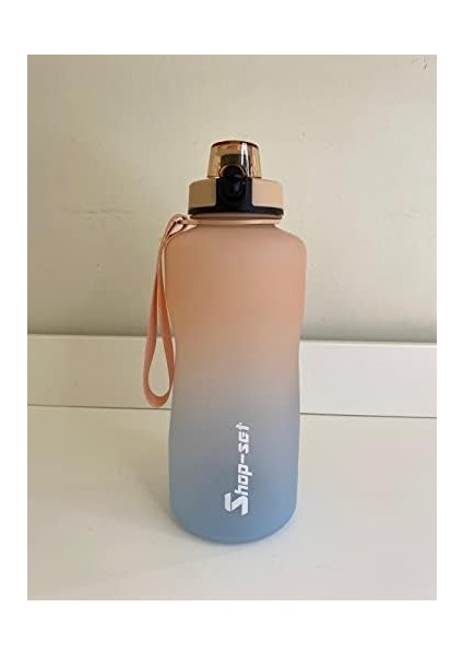 2000 ml Tritan Motivasyonlu Su Matarası Süzgeçli (Somon - Açık Mavi)