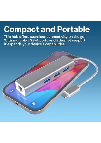 USB Tip C Ethernet 1000MBPS - 1 Gigabit RJ45 Adaptör ve 3 USB Bağlantı Noktası 3.0 Data Hub MacBook Air/pro iMac Acer Hp ile Uyumlu - Gümüş