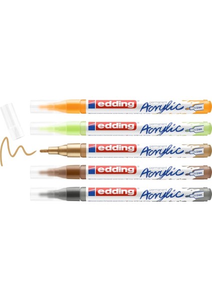 5300 Akrilik Markör 5'li Set, Doğa Renkleri, 5 Akrilik Boya Kalemi Seti, Ince Yuvarlak Uç 1-2 mm