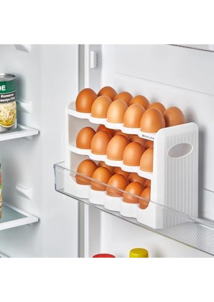 30 Bölmeli Yumurtalık - 3 Katlı Yumurta Kutusu - 10 x 27,5 x 17,5 cm - Buzdolabı Organizeri - Yumurta Saklama Kabı