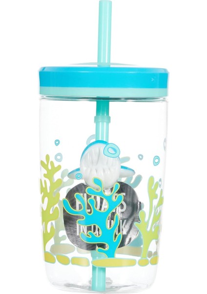 Yüzen Köpek Baliği Pipetli Tritan Bardak 420 Ml, Mavi