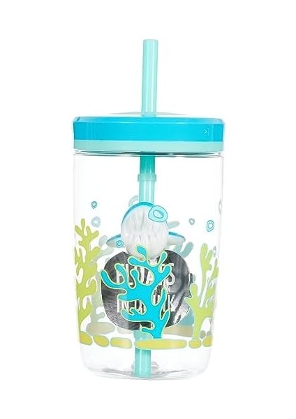 Yüzen Köpek Baliği Pipetli Tritan Bardak 420 Ml, Mavi