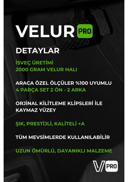 Velurpro Audi A5 2009-2024 Coupe Araca Özel Halı Paspas Araba Halısı Oto Paspas