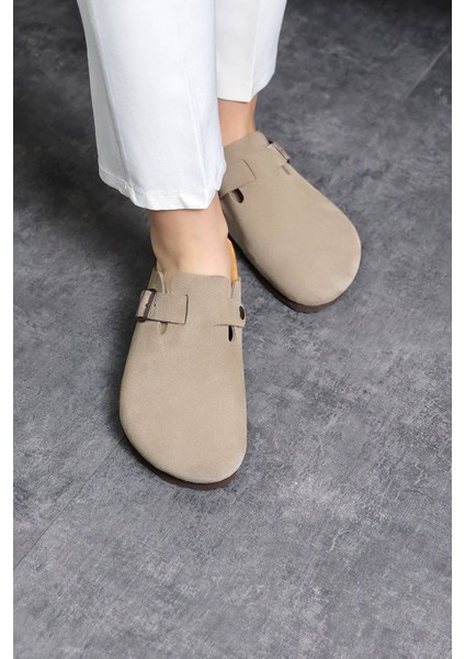 Anatomik Doğal Mantar Taban Hakiki Süet Deri Ark Destekli Unisex Kapalı Sabo Terlik – Taupe modelleri